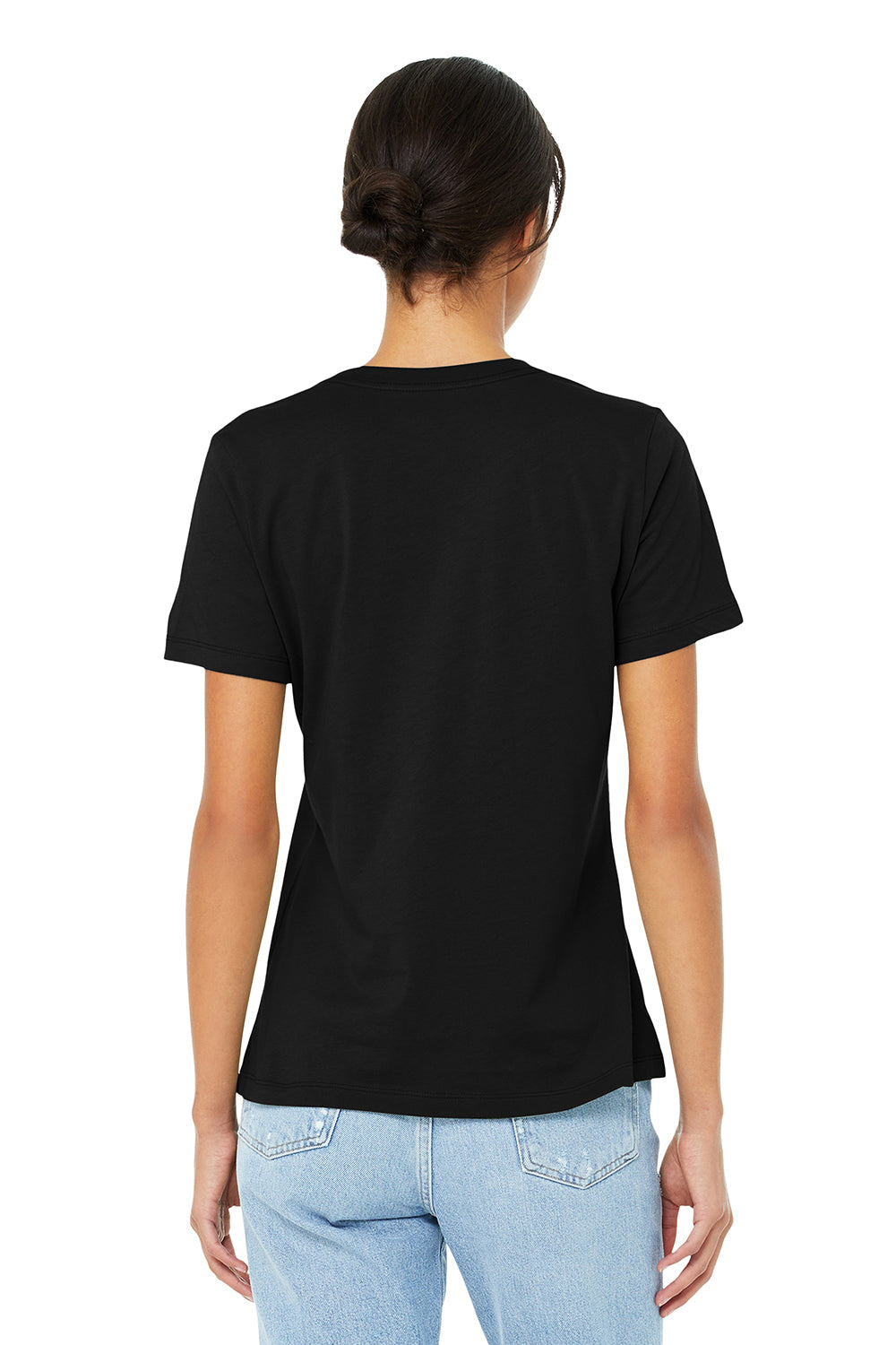 Bella + Canvas BC6400/B6400/6400 Womens Relaxed Jersey Short Sleeve Crewneck T-Shirt Black Model Back