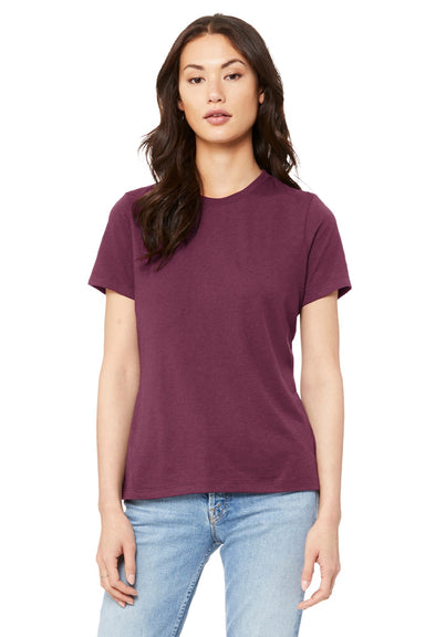 Bella + Canvas BC6400/6400 Womens Relaxed Jersey Short Sleeve Crewneck T-Shirt Maroon Model Front