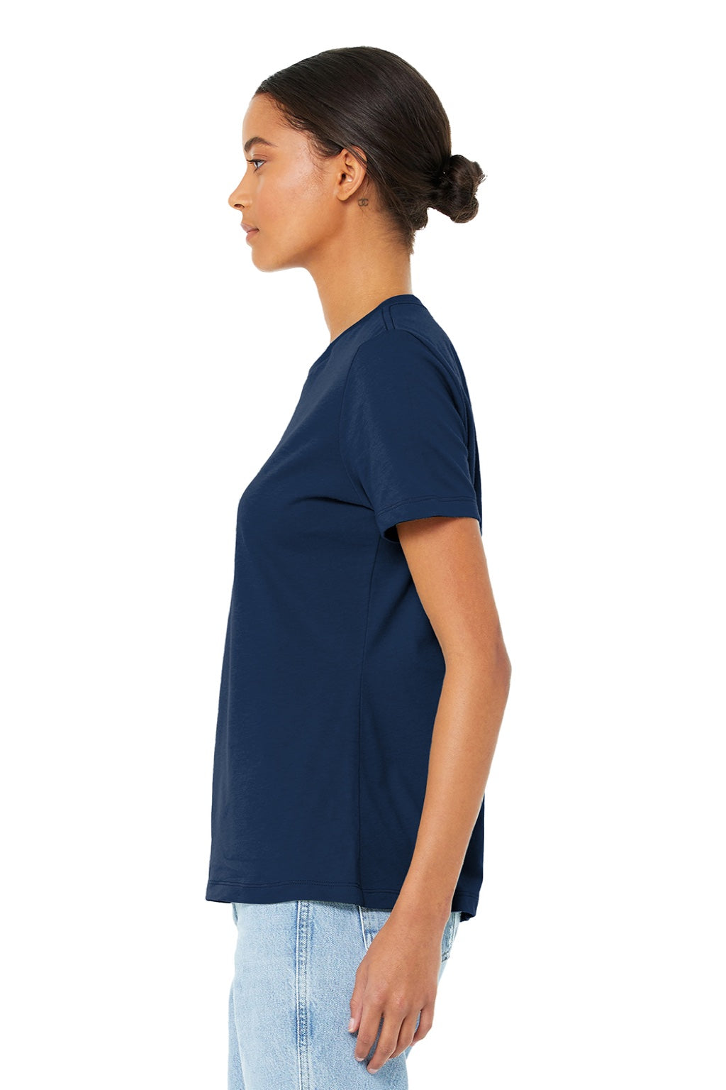 Bella + Canvas BC6400/6400 Womens Relaxed Jersey Short Sleeve Crewneck T-Shirt Navy Blue Model Side