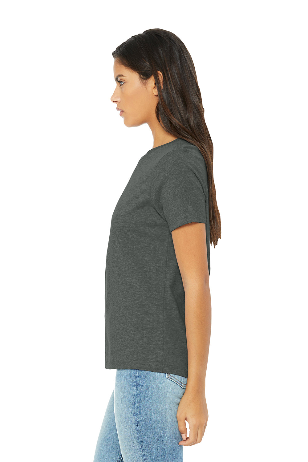 Bella + Canvas BC6400CVC/6400CVC Womens CVC Short Sleeve Crewneck T-Shirt Heather Deep Grey Model Side