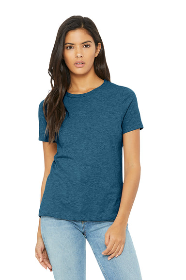Bella + Canvas BC6400CVC/6400CVC Womens CVC Short Sleeve Crewneck T-Shirt Heather Deep Teal Blue Model Front