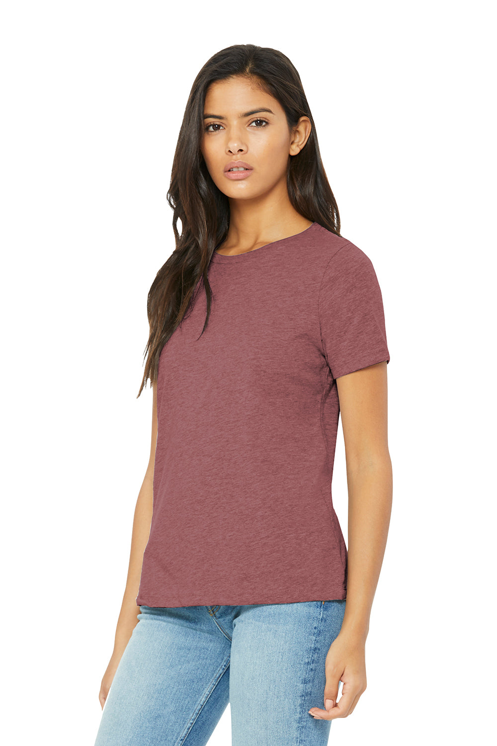 Bella + Canvas BC6400CVC/6400CVC Womens CVC Short Sleeve Crewneck T-Shirt Heather Mauve Model 3Q