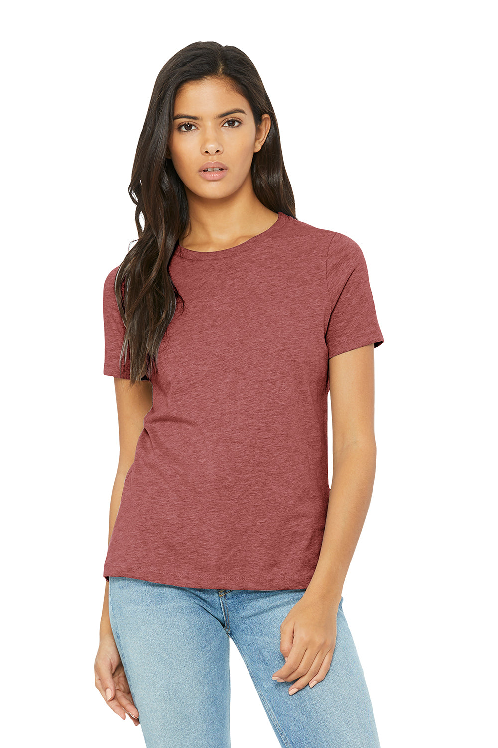Bella + Canvas BC6400CVC/6400CVC Womens CVC Short Sleeve Crewneck T-Shirt Heather Mauve Model Front