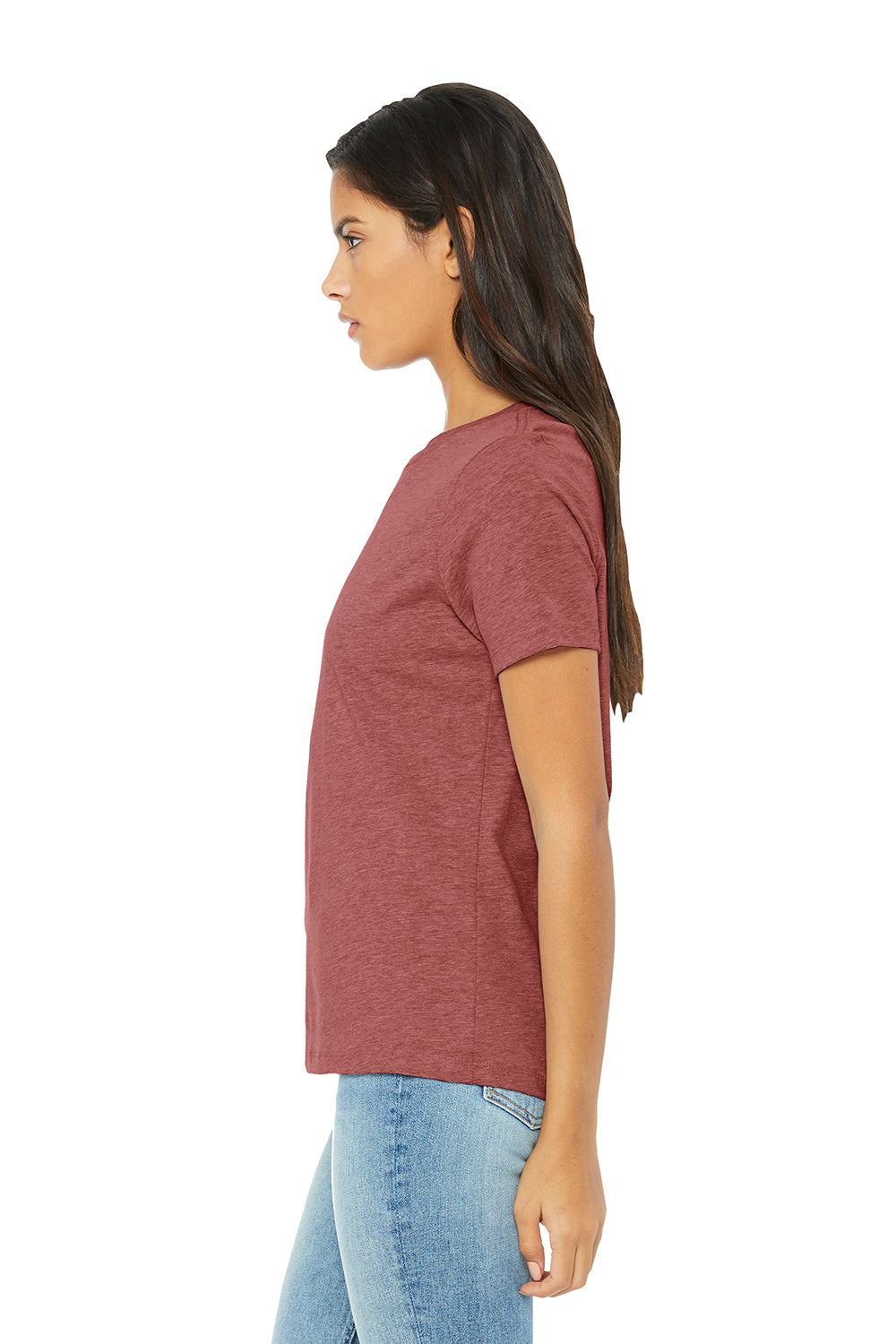 Bella + Canvas BC6400CVC/6400CVC Womens CVC Short Sleeve Crewneck T-Shirt Heather Mauve Model Side