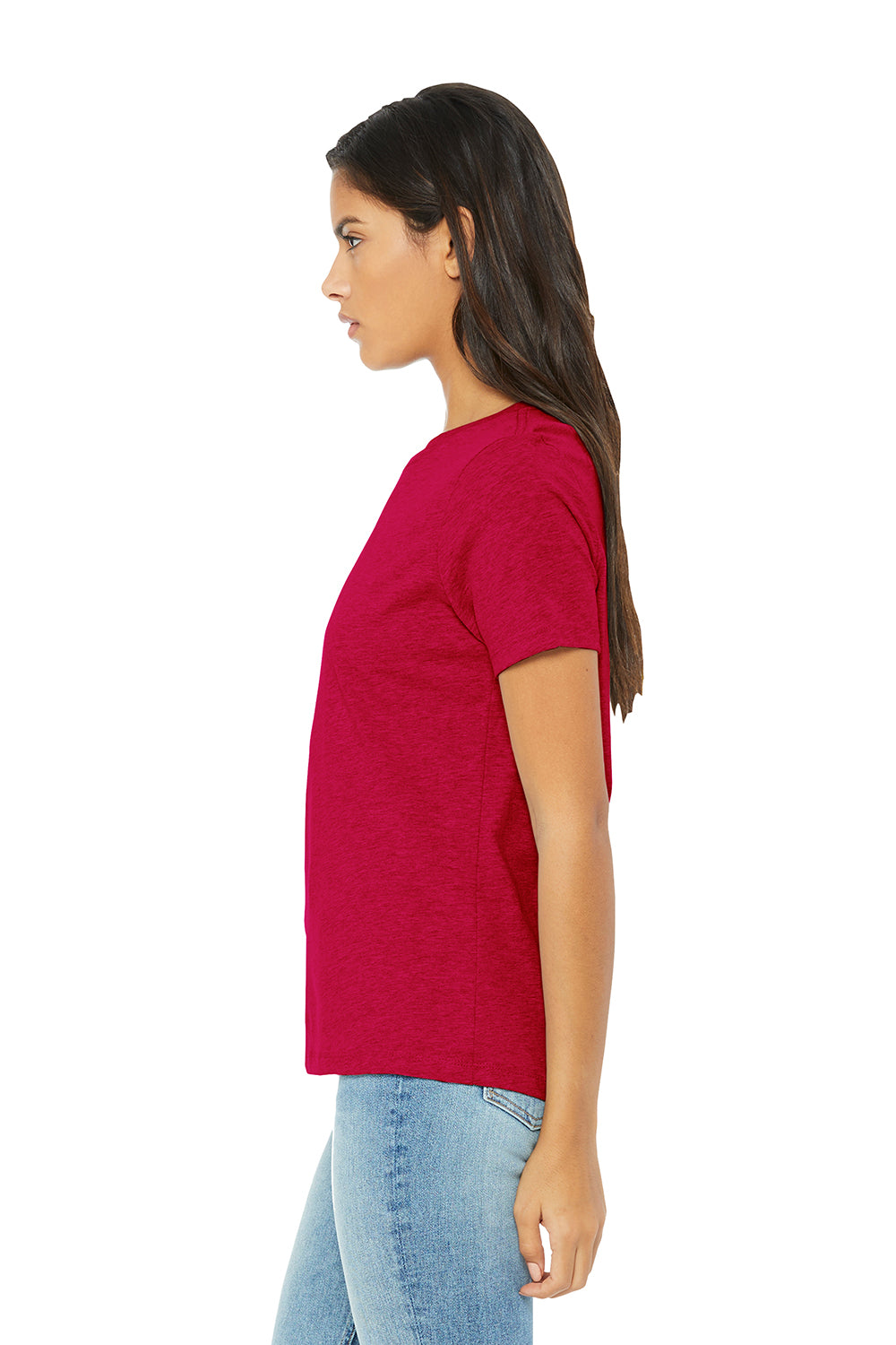 Bella + Canvas BC6400CVC/6400CVC Womens CVC Short Sleeve Crewneck T-Shirt Heather Red Model Side