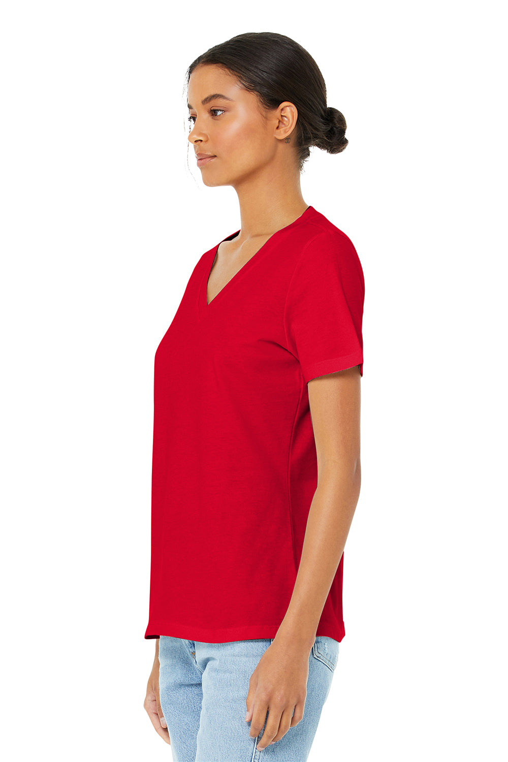 Bella + Canvas BC6405/6405 Womens Relaxed Jersey Short Sleeve V-Neck T-Shirt Red Model 3Q