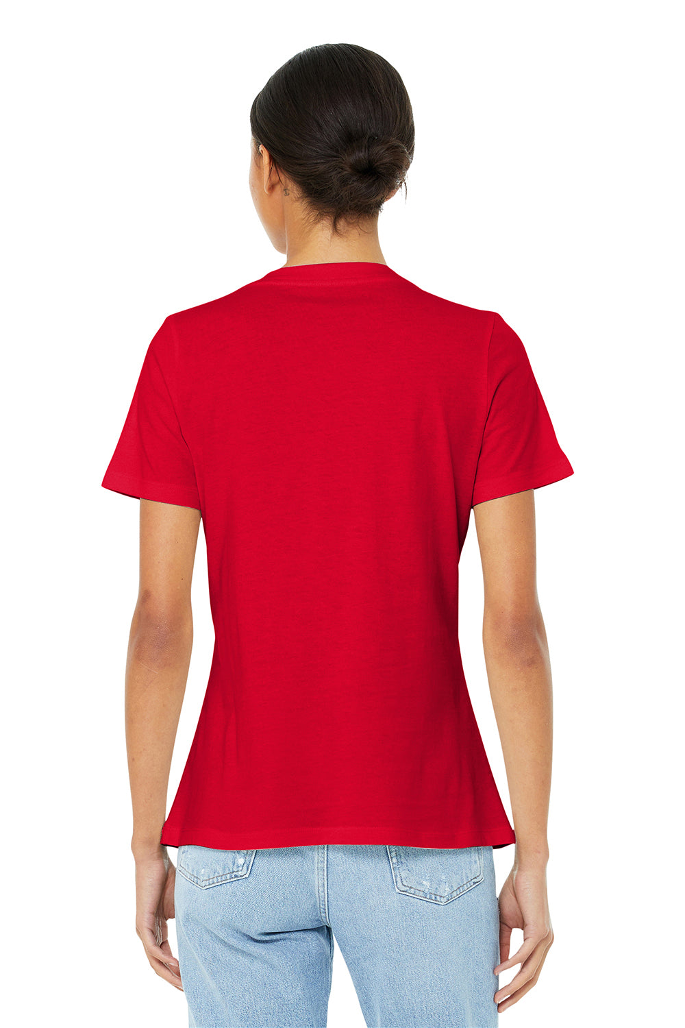 Bella + Canvas BC6405/6405 Womens Relaxed Jersey Short Sleeve V-Neck T-Shirt Red Model Back