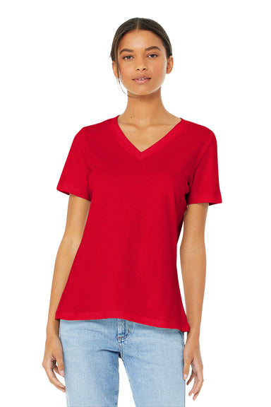 Bella + Canvas BC6405/6405 Womens Relaxed Jersey Short Sleeve V-Neck T-Shirt Red Model Front