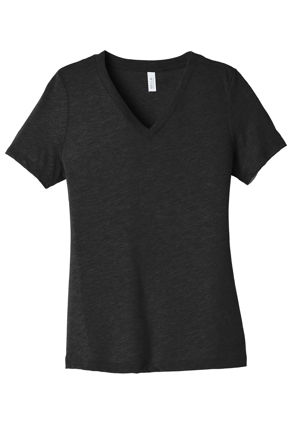 Bella + Canvas BC6405CVC Womens CVC Short Sleeve V-Neck T-Shirt Heather Black Flat Front