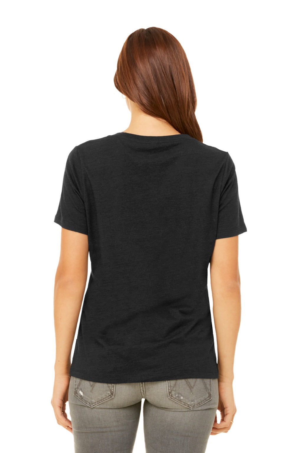 Bella + Canvas BC6405CVC/6405CVC Womens CVC Short Sleeve V-Neck T-Shirt Heather Black Model Back