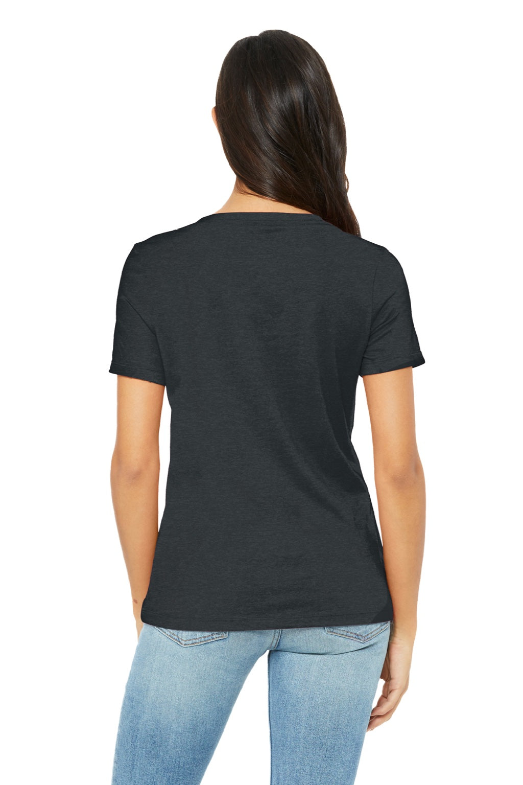 Bella + Canvas BC6405CVC/6405CVC Womens CVC Short Sleeve V-Neck T-Shirt Heather Dark Grey Model Back