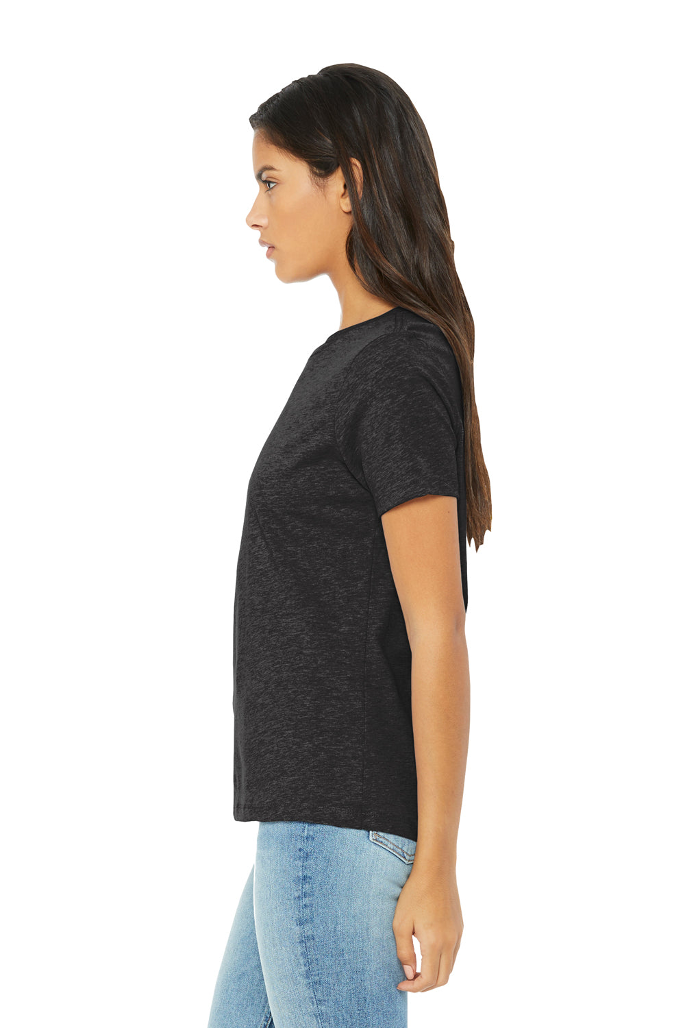 Bella + Canvas BC6413 Womens Short Sleeve Crewneck T-Shirt Charcoal Black Model Side