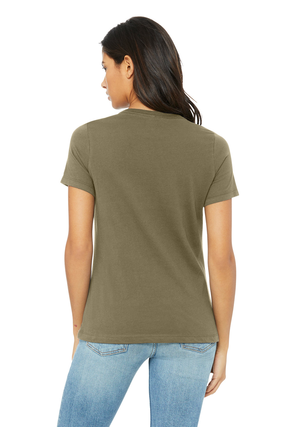 Bella + Canvas BC6413 Womens Short Sleeve Crewneck T-Shirt Olive Green Model Back