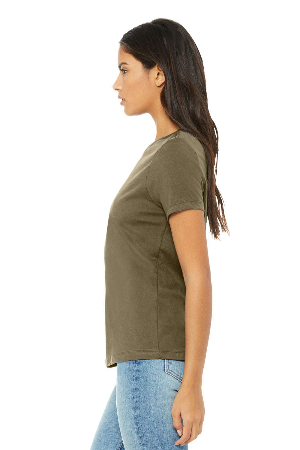 Bella + Canvas BC6413 Womens Short Sleeve Crewneck T-Shirt Olive Green Model Side