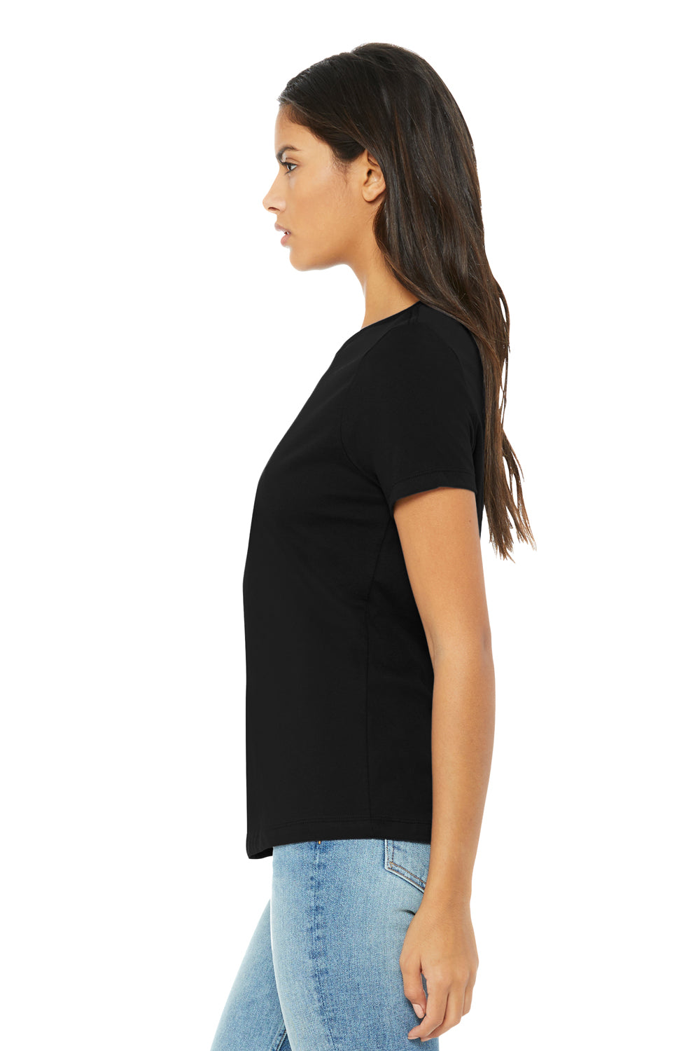 Bella + Canvas BC6413 Womens Short Sleeve Crewneck T-Shirt Black Model Side