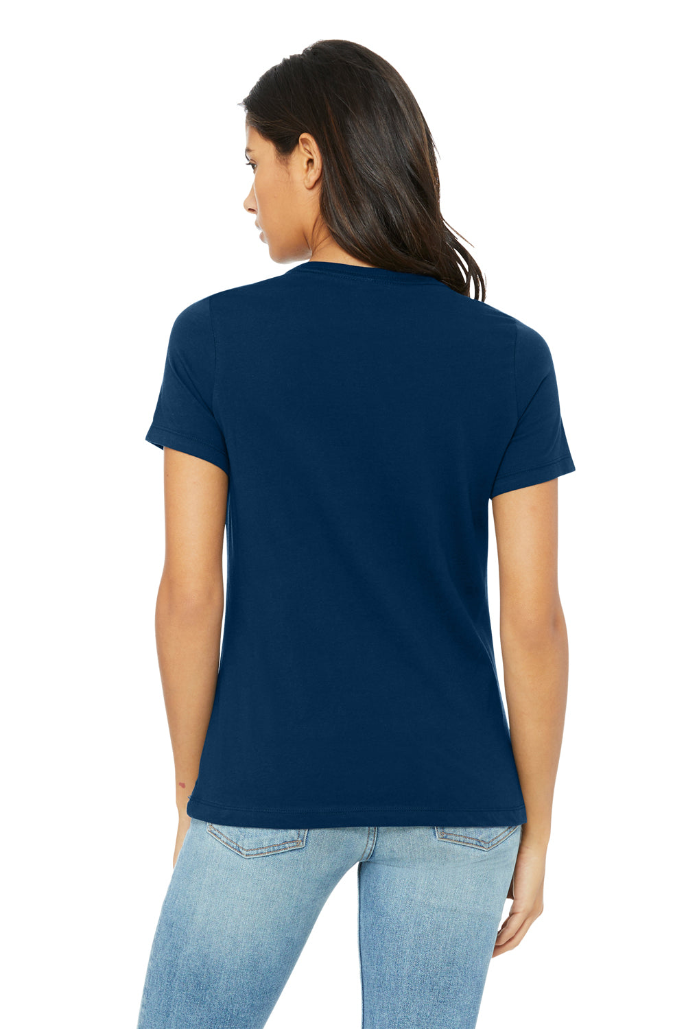 Bella + Canvas BC6413 Womens Short Sleeve Crewneck T-Shirt Solid Navy Blue Model Back