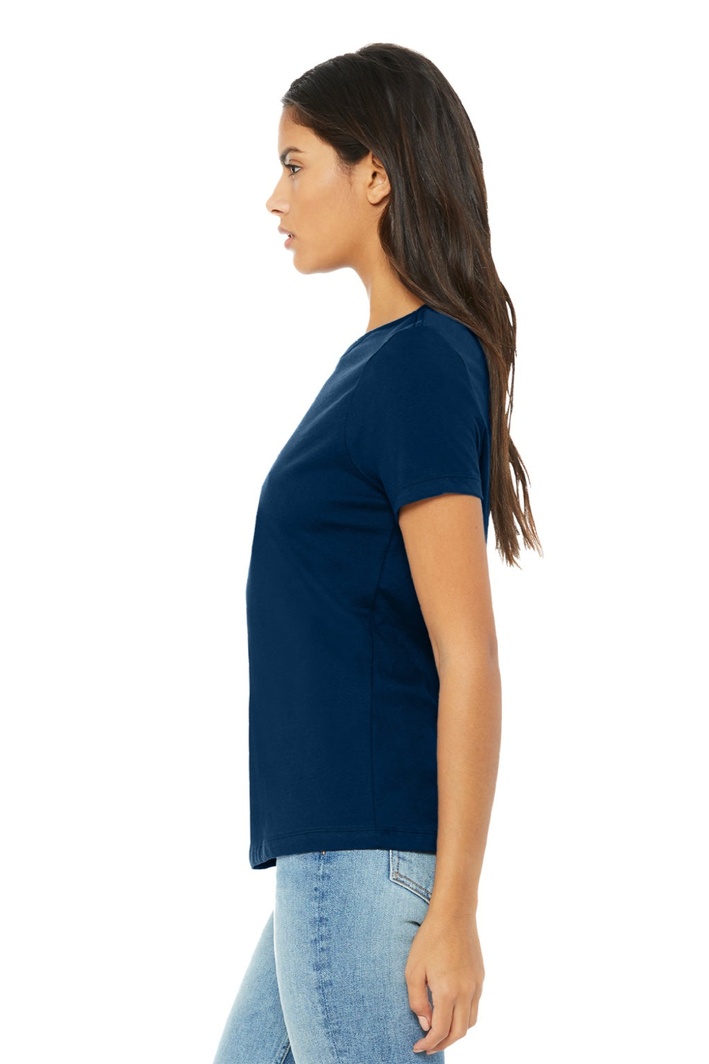Bella + Canvas BC6413/6413 Womens Short Sleeve Crewneck T-Shirt Solid Navy Blue Model Side