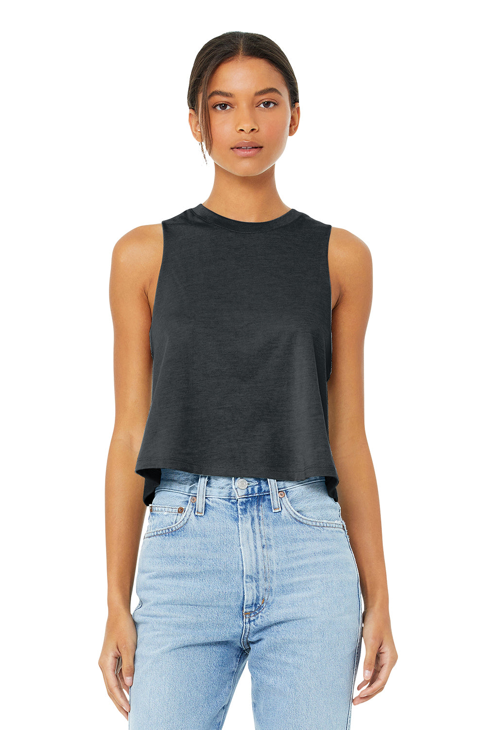 Bella + Canvas BC6682/6682 Womens Cropped Tank Top Heather Dark Grey Model Front