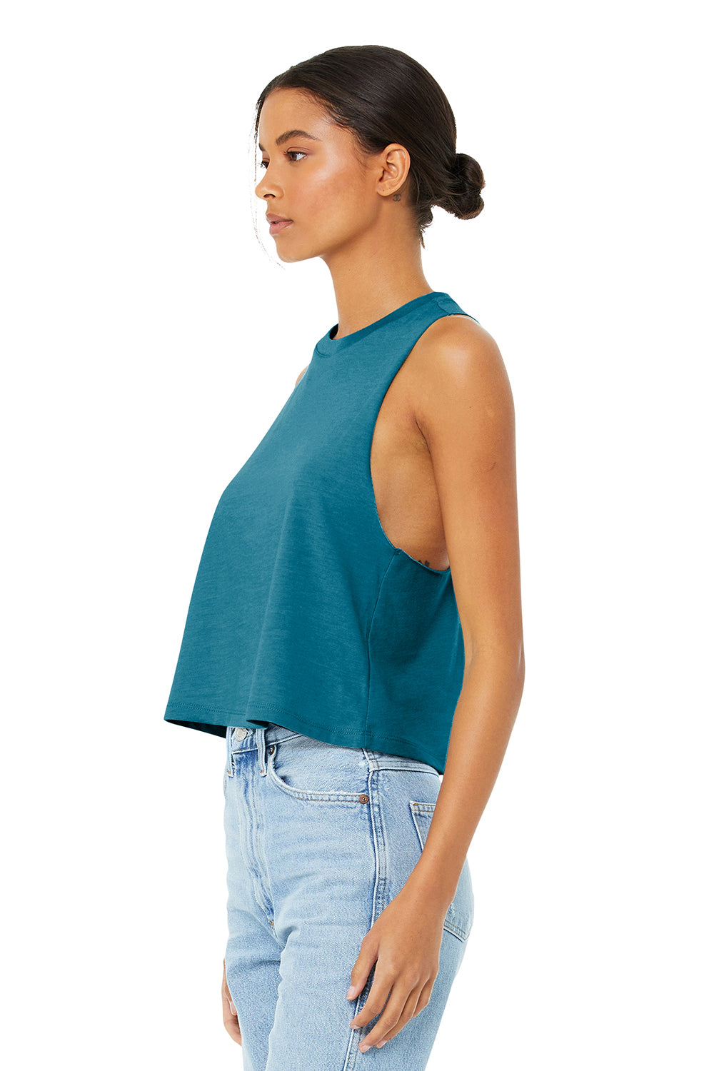Bella + Canvas BC6682/6682 Womens Cropped Tank Top Heather Deep Teal Blue Model 3Q