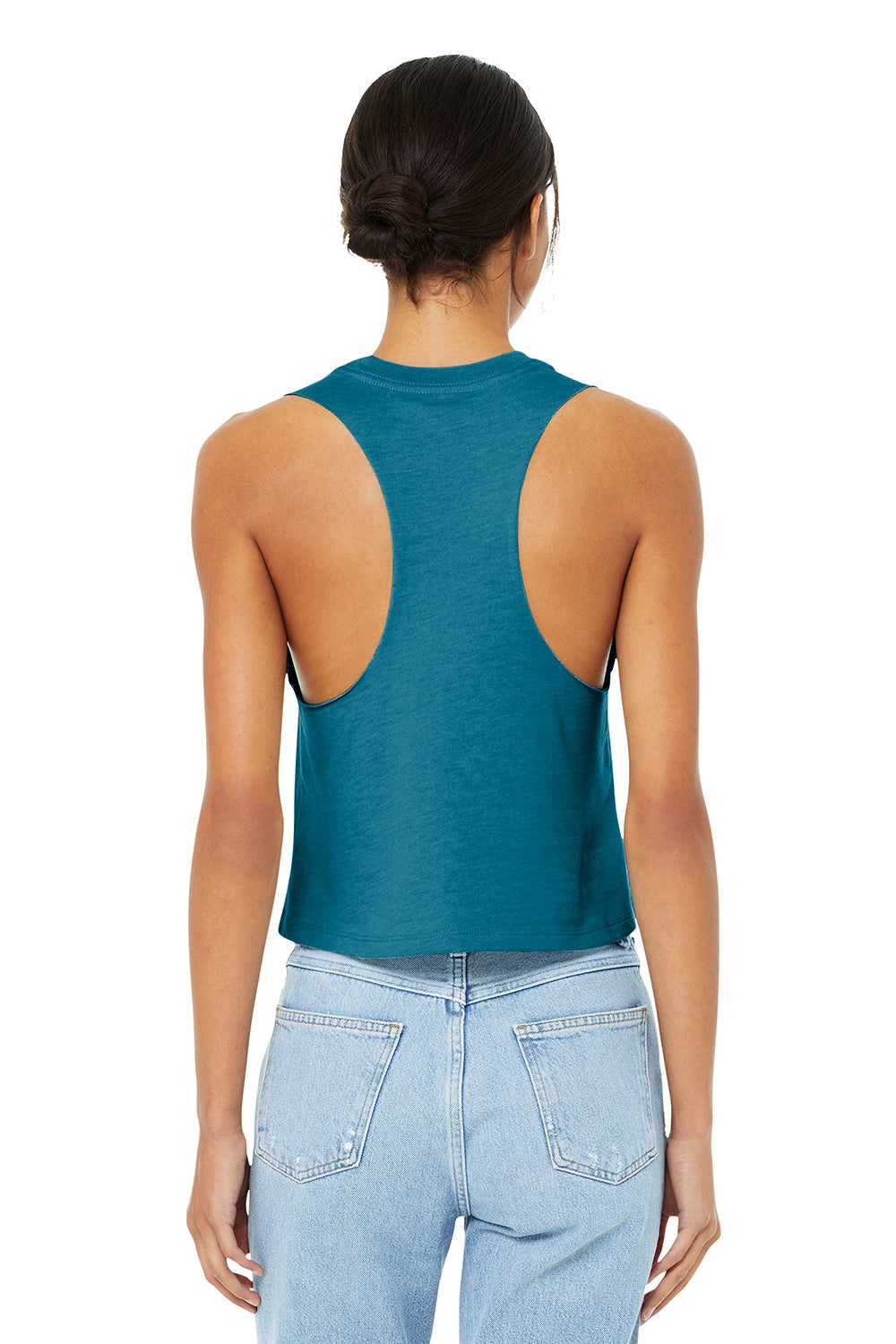 Bella + Canvas BC6682/6682 Womens Cropped Tank Top Heather Deep Teal Blue Model Back