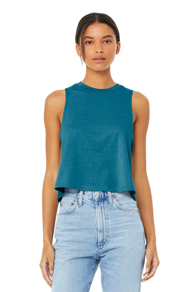 Bella + Canvas BC6682/6682 Womens Cropped Tank Top Heather Deep Teal Blue Model Front