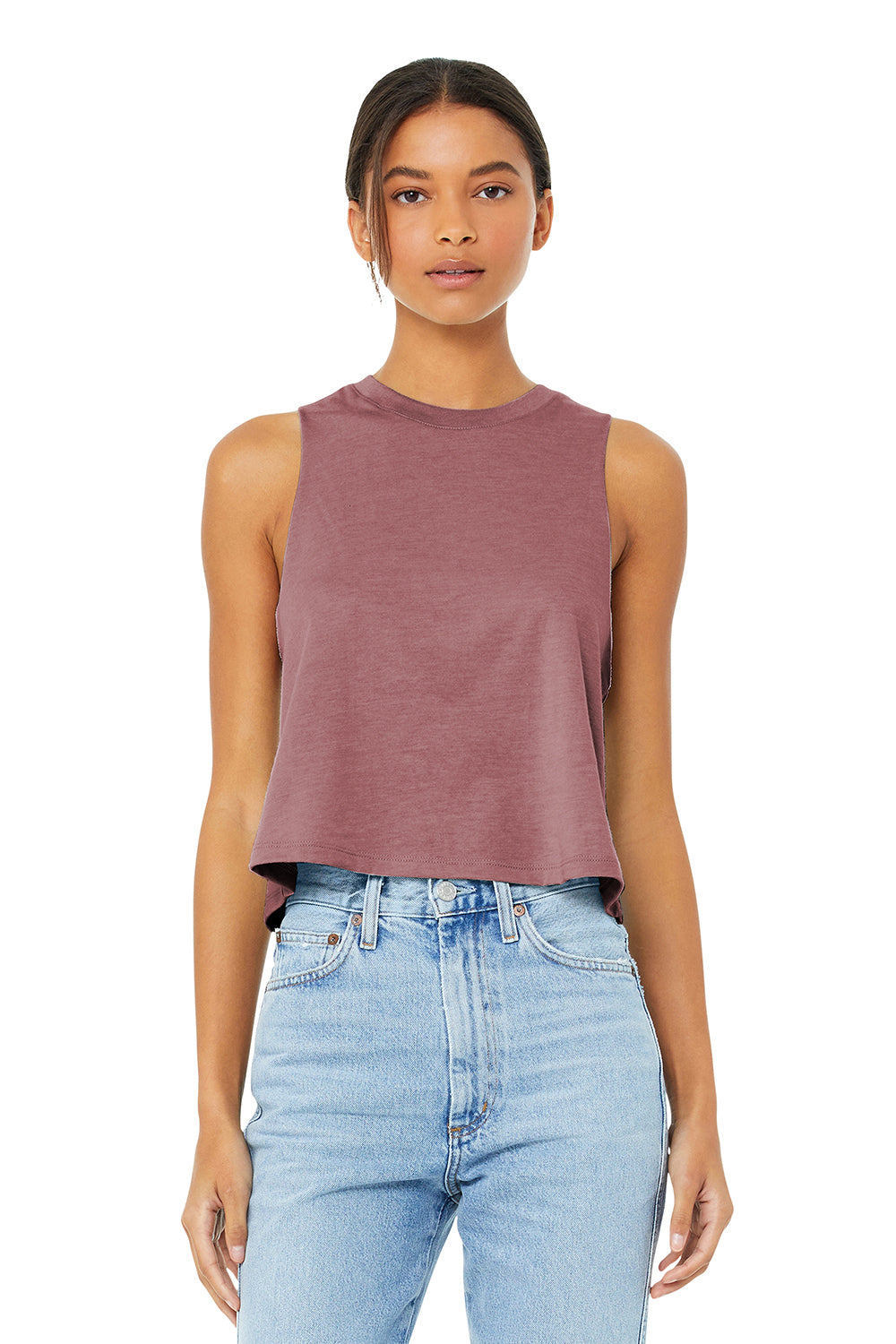 Bella + Canvas BC6682/6682 Womens Cropped Tank Top Heather Mauve Model Front
