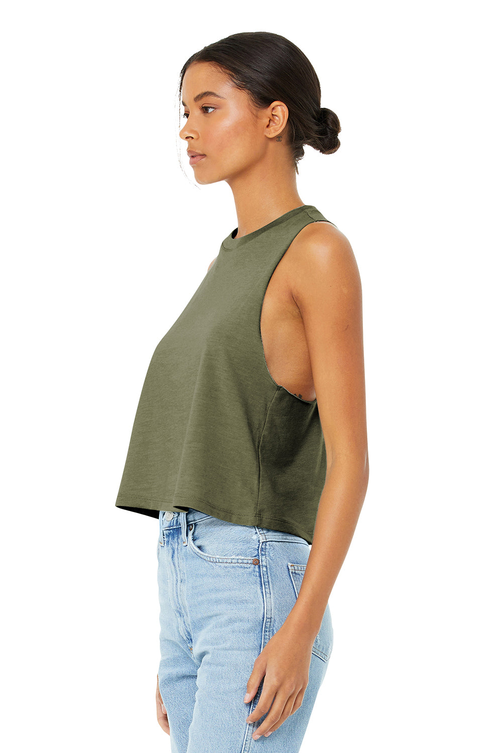 Bella + Canvas BC6682/6682 Womens Cropped Tank Top Heather Olive Green Model 3Q