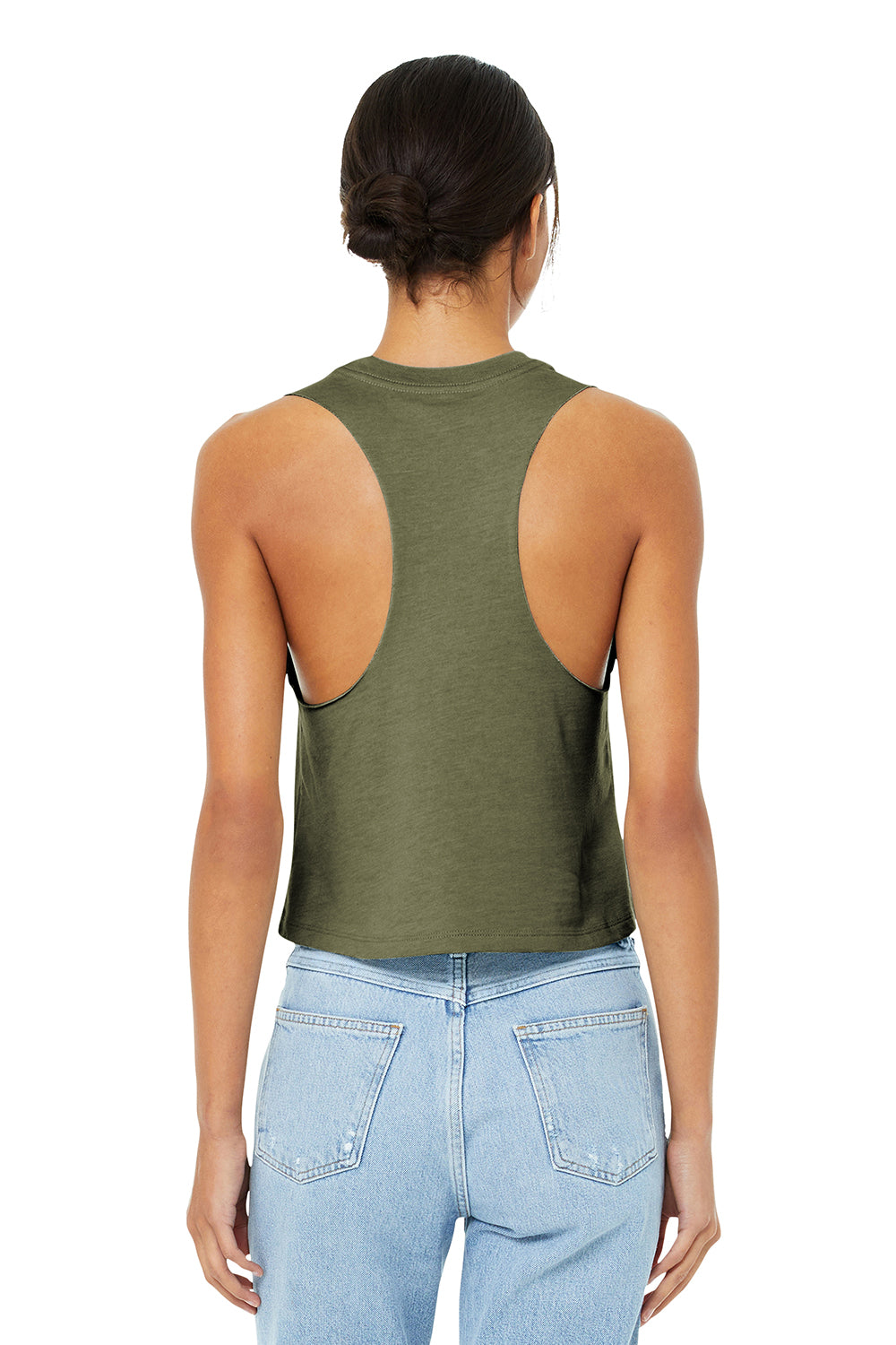 Bella + Canvas BC6682/6682 Womens Cropped Tank Top Heather Olive Green Model Back