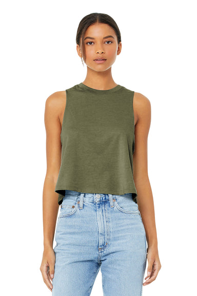 Bella + Canvas BC6682/6682 Womens Cropped Tank Top Heather Olive Green Model Front