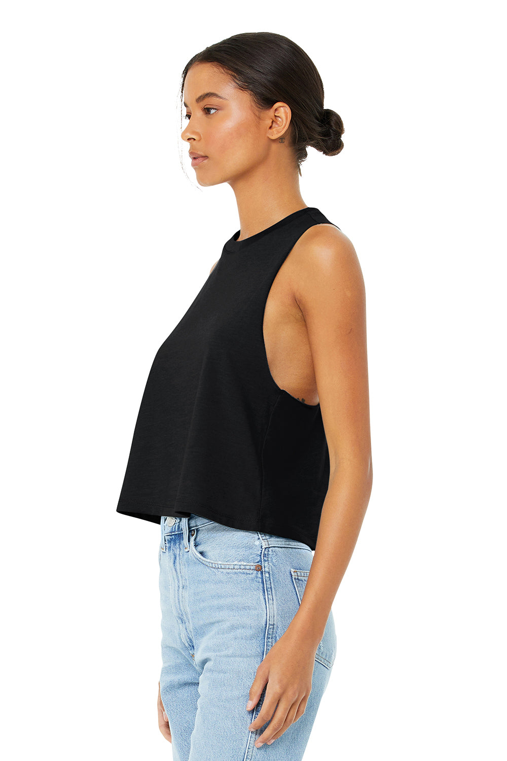 Bella + Canvas BC6682/6682 Womens Cropped Tank Top Solid Black Model 3Q