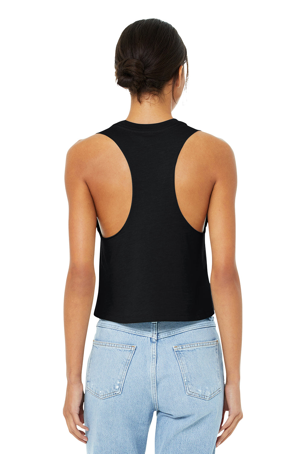 Bella + Canvas BC6682/6682 Womens Cropped Tank Top Solid Black Model Back