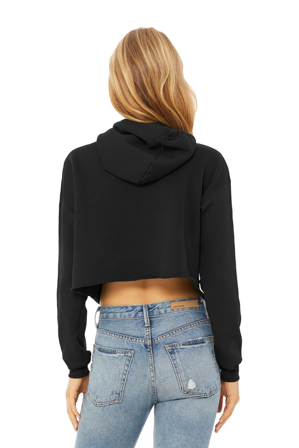 Bella + Canvas BC7502/7502 Womens Cropped Fleece Hooded Sweatshirt Hoodie Black Model Back