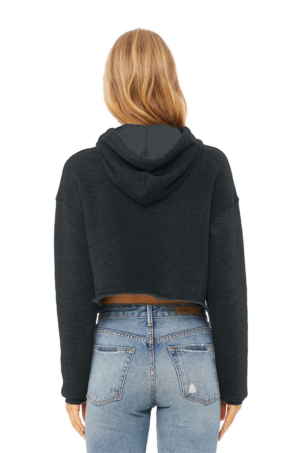 Bella + Canvas BC7502/7502 Womens Cropped Fleece Hooded Sweatshirt Hoodie Heather Dark Grey Model Back