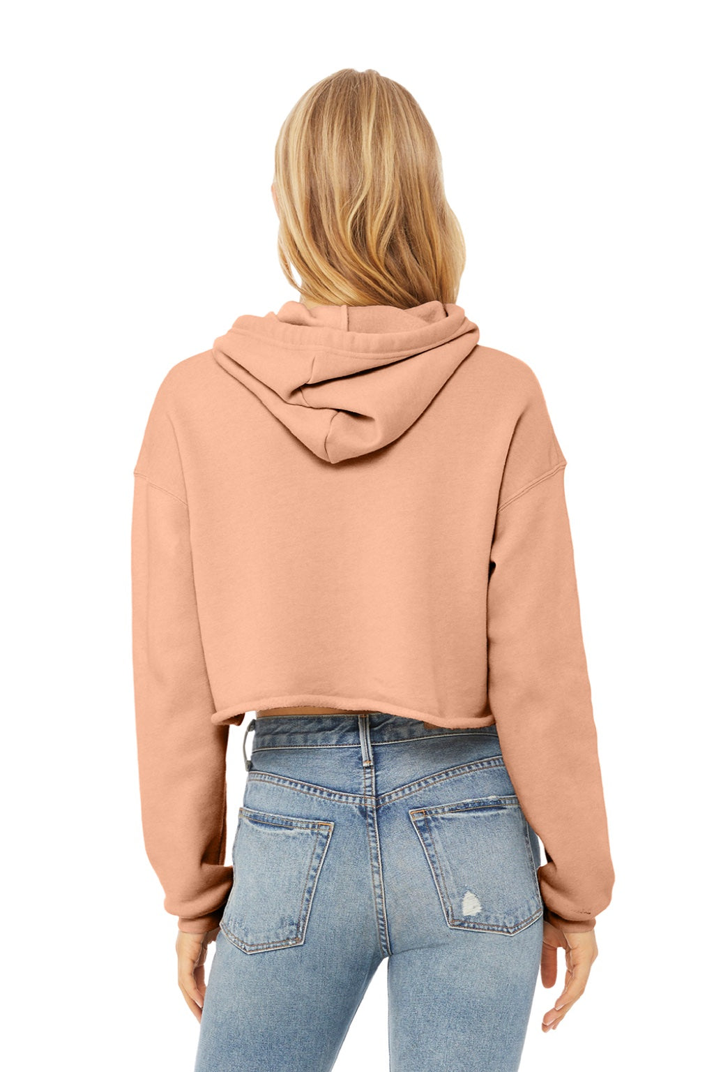 Bella + Canvas BC7502/7502 Womens Cropped Fleece Hooded Sweatshirt Hoodie Peach Model Back
