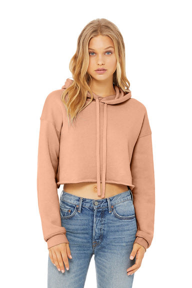 Bella + Canvas BC7502/7502 Womens Cropped Fleece Hooded Sweatshirt Hoodie Peach Model Front