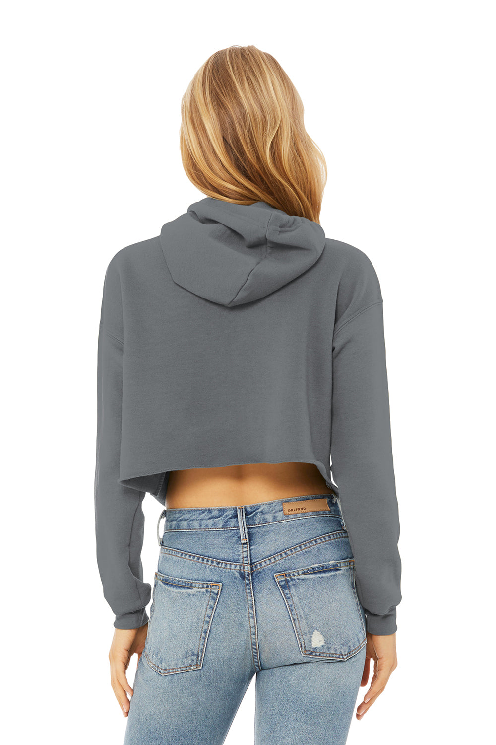 Bella + Canvas BC7502/B7502/7502 Womens Cropped Fleece Hooded Sweatshirt Hoodie Storm Grey Model Back
