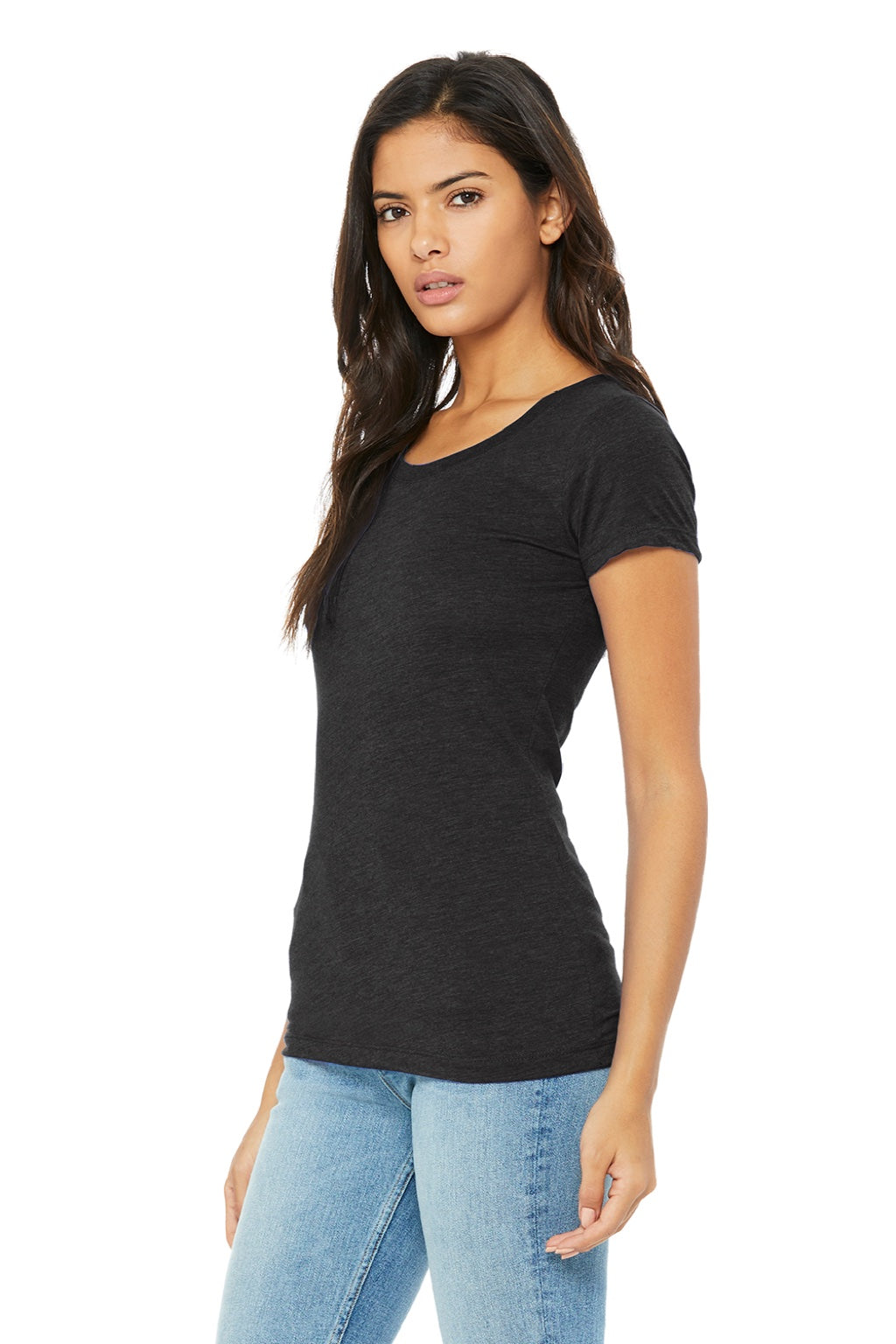 Bella + Canvas BC8413/8413 Womens Short Sleeve Crewneck T-Shirt Heather Black Model 3Q