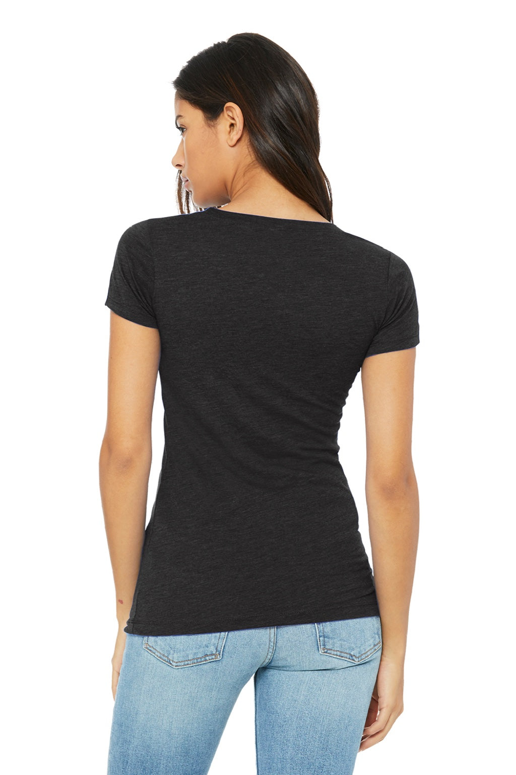 Bella + Canvas BC8413/8413 Womens Short Sleeve Crewneck T-Shirt Heather Black Model Back