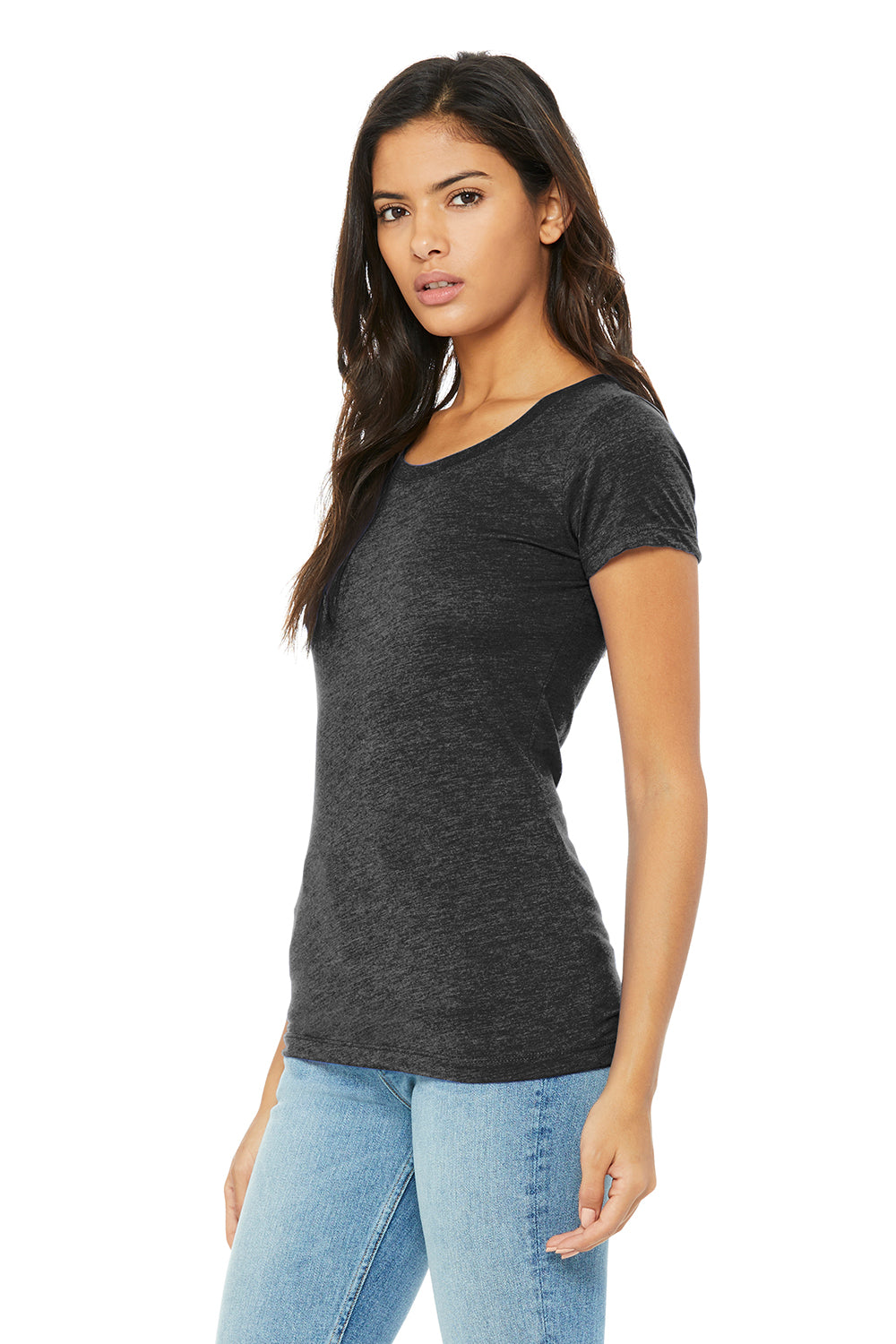 Bella + Canvas BC8413/B8413/8413 Womens Short Sleeve Crewneck T-Shirt Charcoal Black Model 3Q