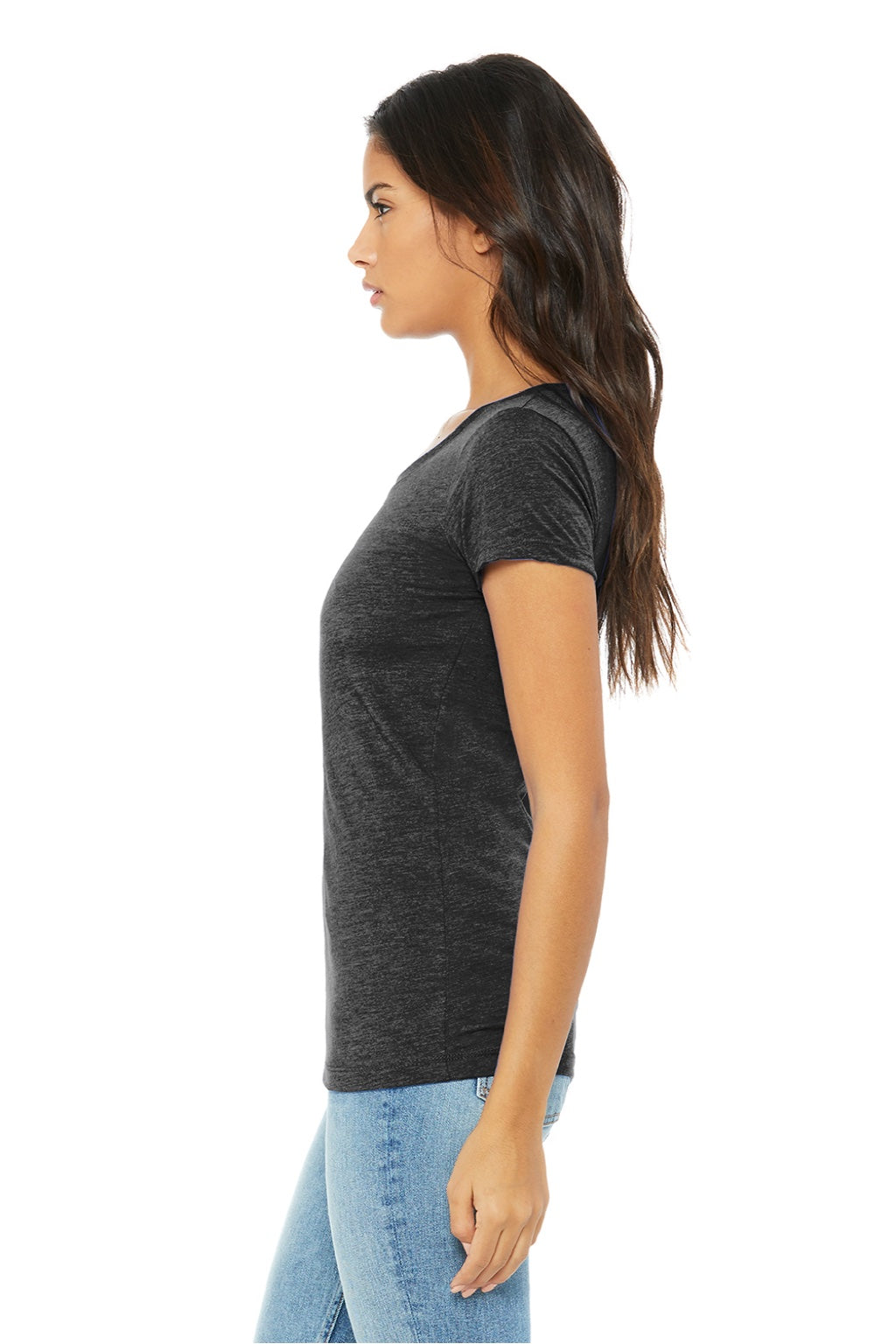 Bella + Canvas BC8413/8413 Womens Short Sleeve Crewneck T-Shirt Charcoal Black Model Side
