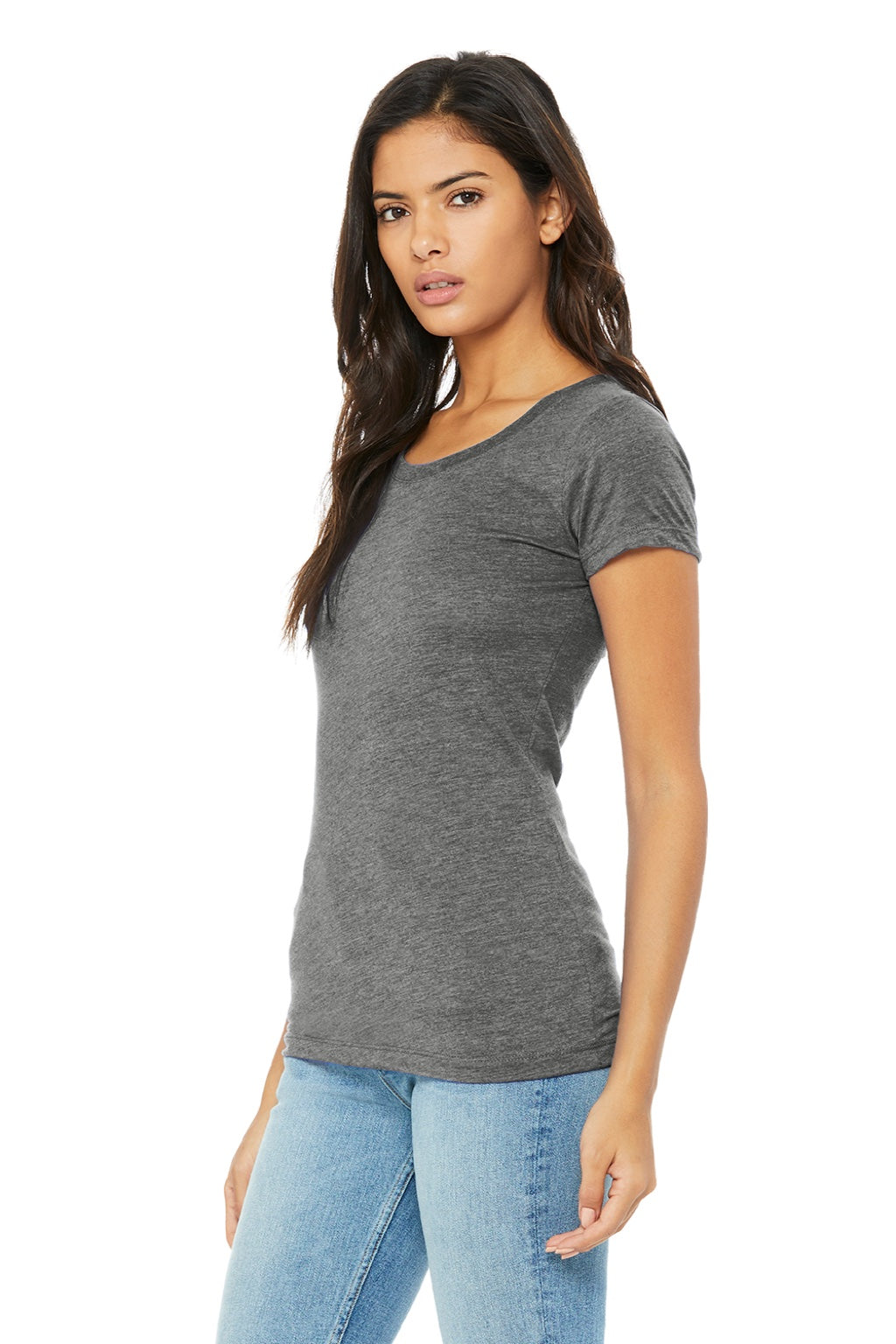 Bella + Canvas BC8413/8413 Womens Short Sleeve Crewneck T-Shirt Grey Model 3Q