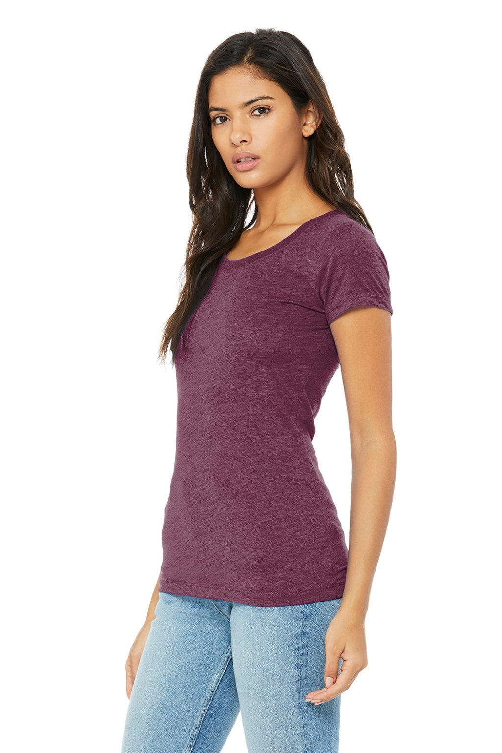 Bella + Canvas BC8413/8413 Womens Short Sleeve Crewneck T-Shirt Maroon Model 3Q