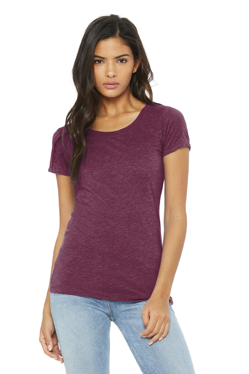 Bella + Canvas BC8413/8413 Womens Short Sleeve Crewneck T-Shirt Maroon Model Front