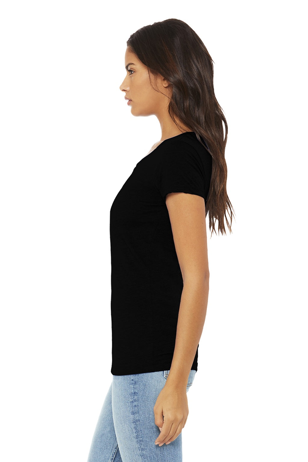 Bella + Canvas BC8413/8413 Womens Short Sleeve Crewneck T-Shirt Solid Black Model Side