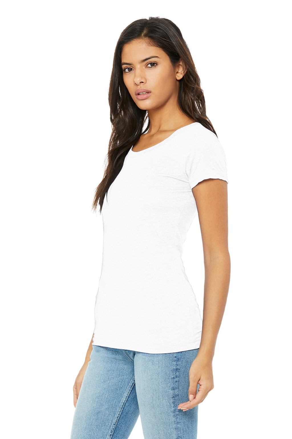 Bella + Canvas BC8413/8413 Womens Short Sleeve Crewneck T-Shirt Solid White Model 3Q