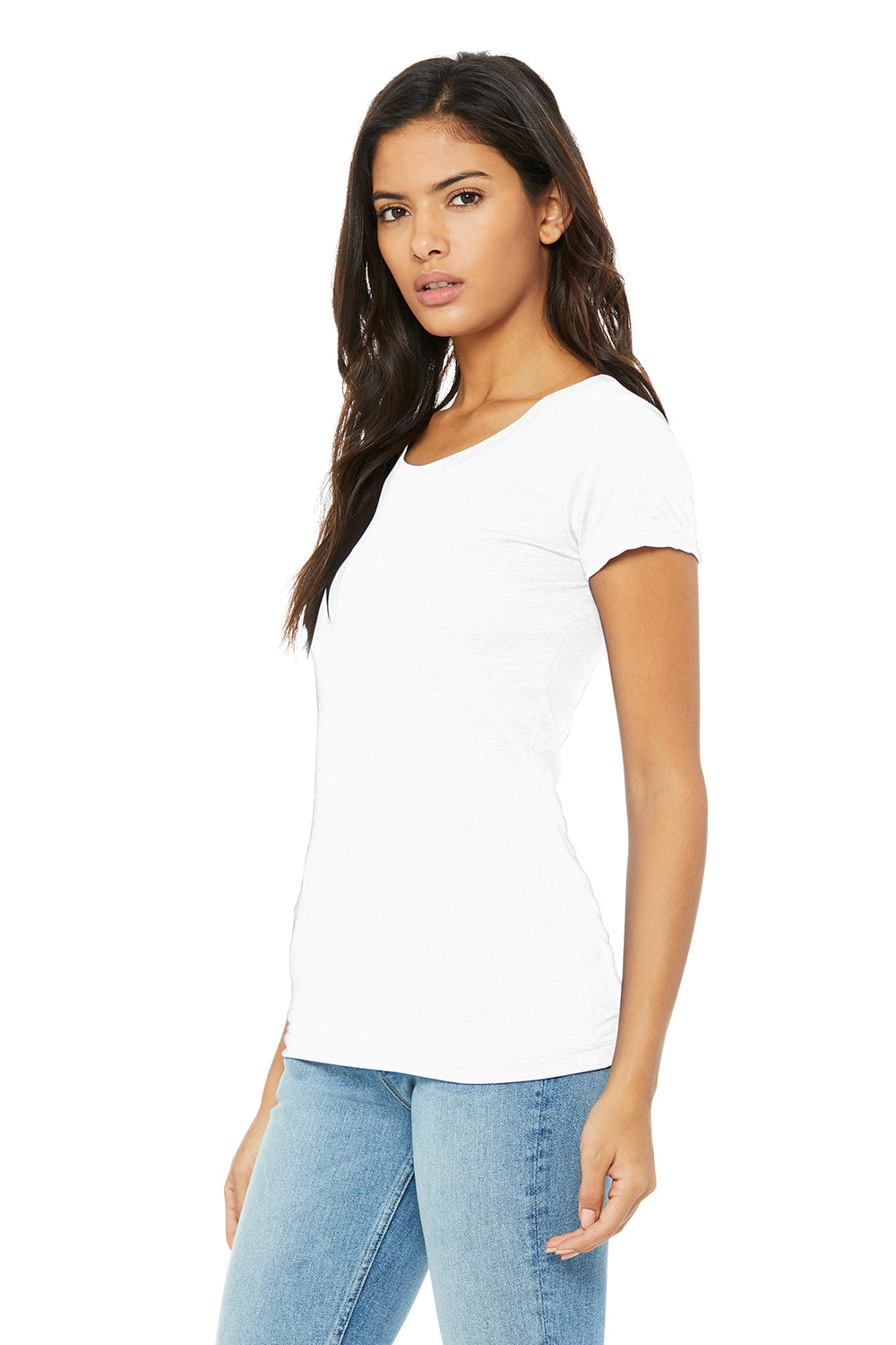 Bella + Canvas BC8413/B8413/8413 Womens Short Sleeve Crewneck T-Shirt Solid White Model 3Q