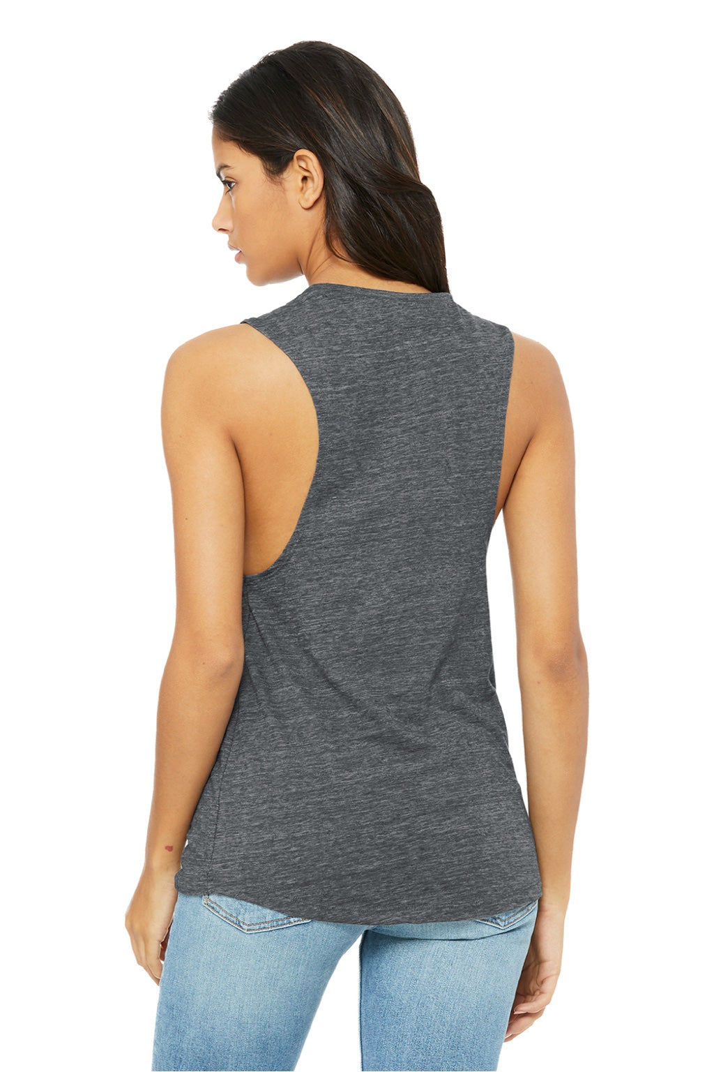 Bella + Canvas BC8803/8803 Womens Flowy Muscle Tank Top Asphalt Grey Slub Model Back