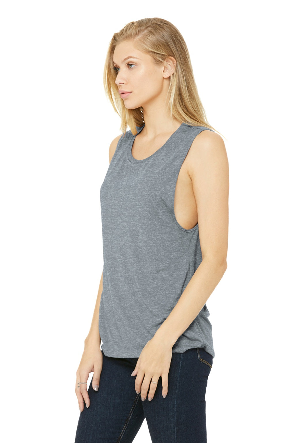 Bella + Canvas BC8803/8803 Womens Flowy Muscle Tank Top Heather Grey Model 3Q
