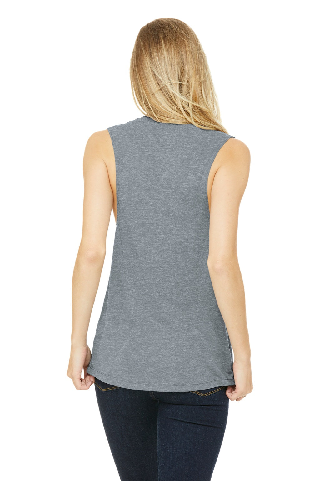 Bella + Canvas BC8803/8803 Womens Flowy Muscle Tank Top Heather Grey Model Back