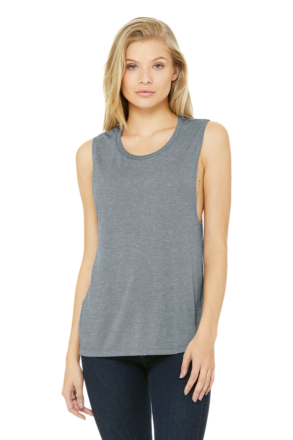 Bella + Canvas BC8803/B8803/8803 Womens Flowy Muscle Tank Top Heather Grey Model Front